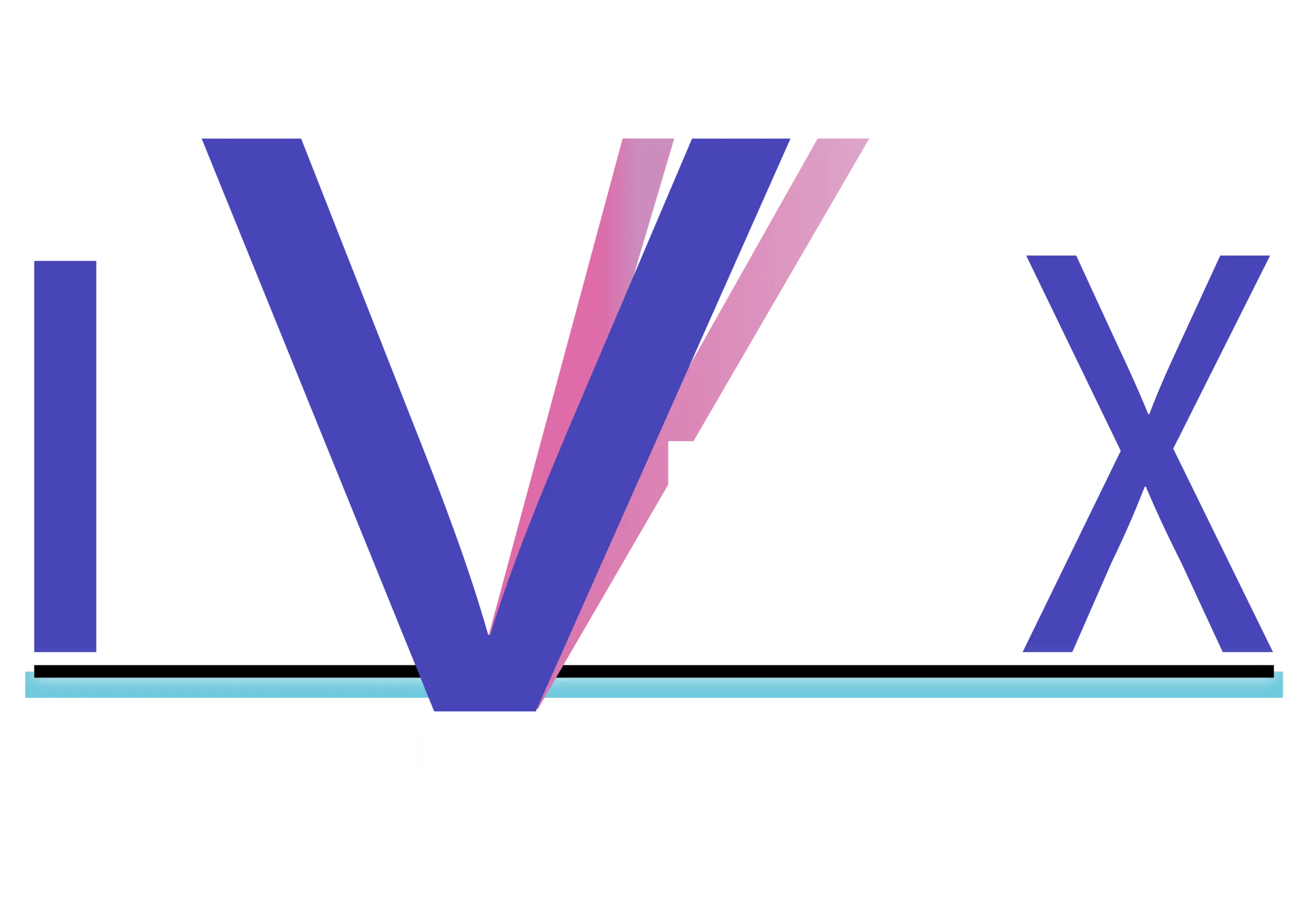 Invisix logo featuring blue letters I, V, X with pink accent stripes and cyan underline