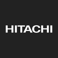 Hitachi logo in white text on dark background