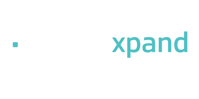 Invisix xpand logo with turquoise text and small square icon